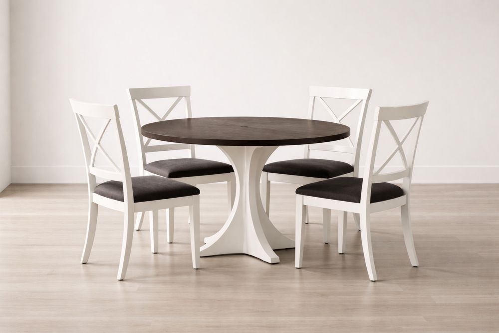 Solid Wood Round Dining Table Set with Cushioned Chairs White/Brown