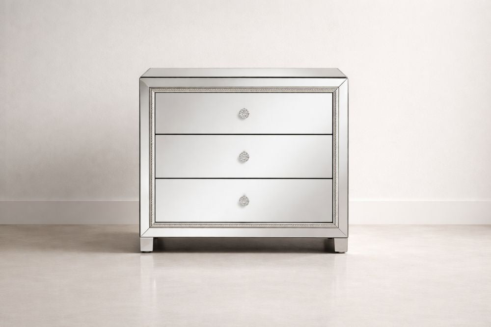 Mirrored Three-Drawer Chest Silver Glass MDF