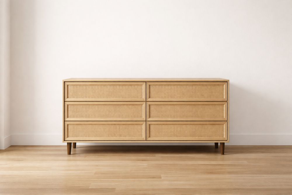 Rattan 6-Drawer Dresser with Wood Frame