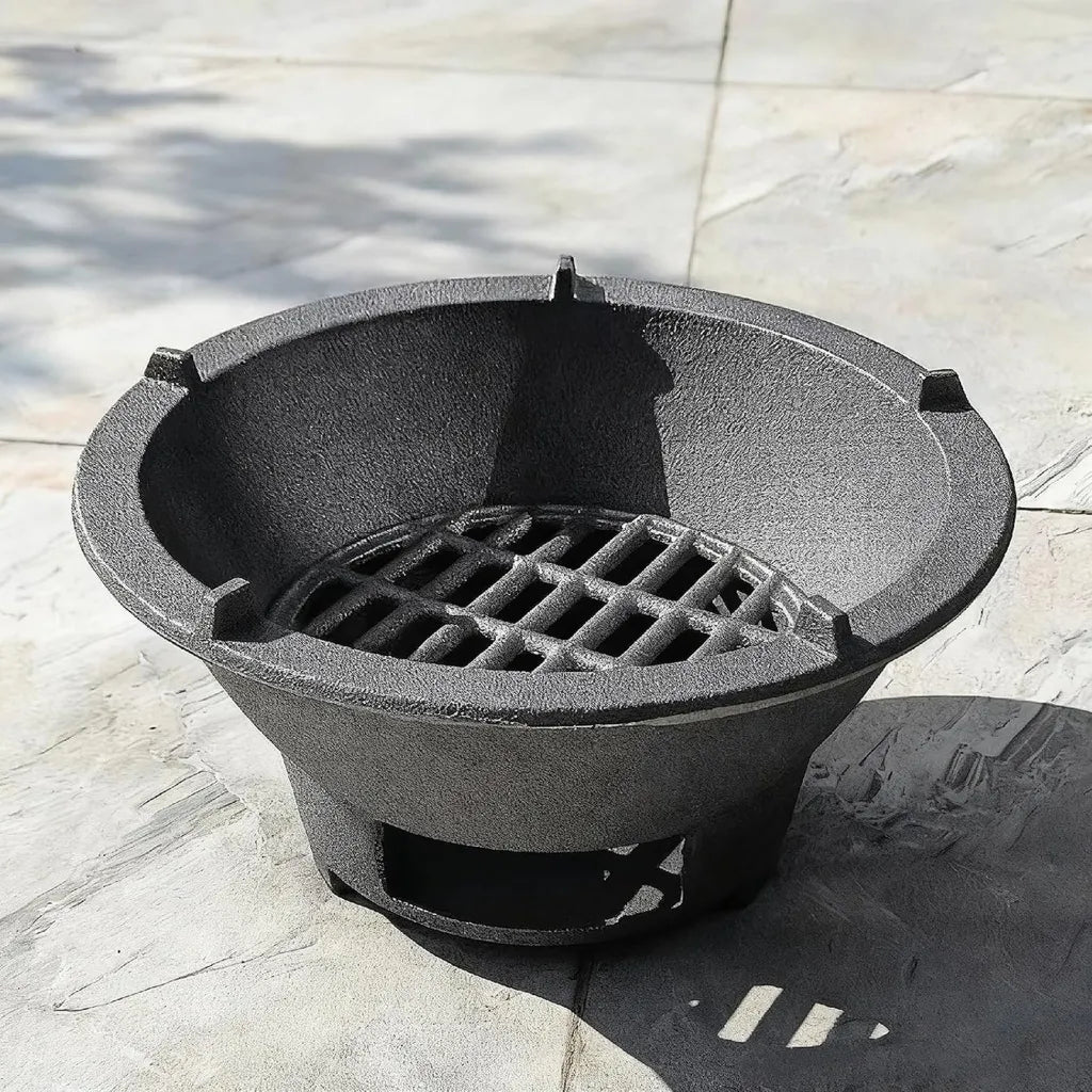 Poêle à Bois en Fonte Compacte avec Poignée, Idéale pour Barbecues et Chauffage Extérieur, Dimensions 21x12cm