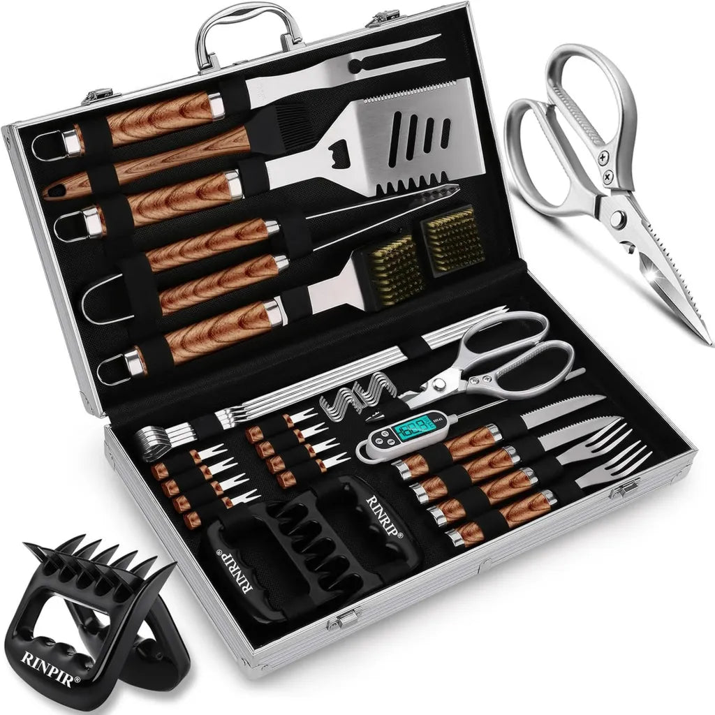 Ensemble de 35 Accessoires de Barbecue en Acier Inoxydable - Cadeau Idéal pour Fête des Pères