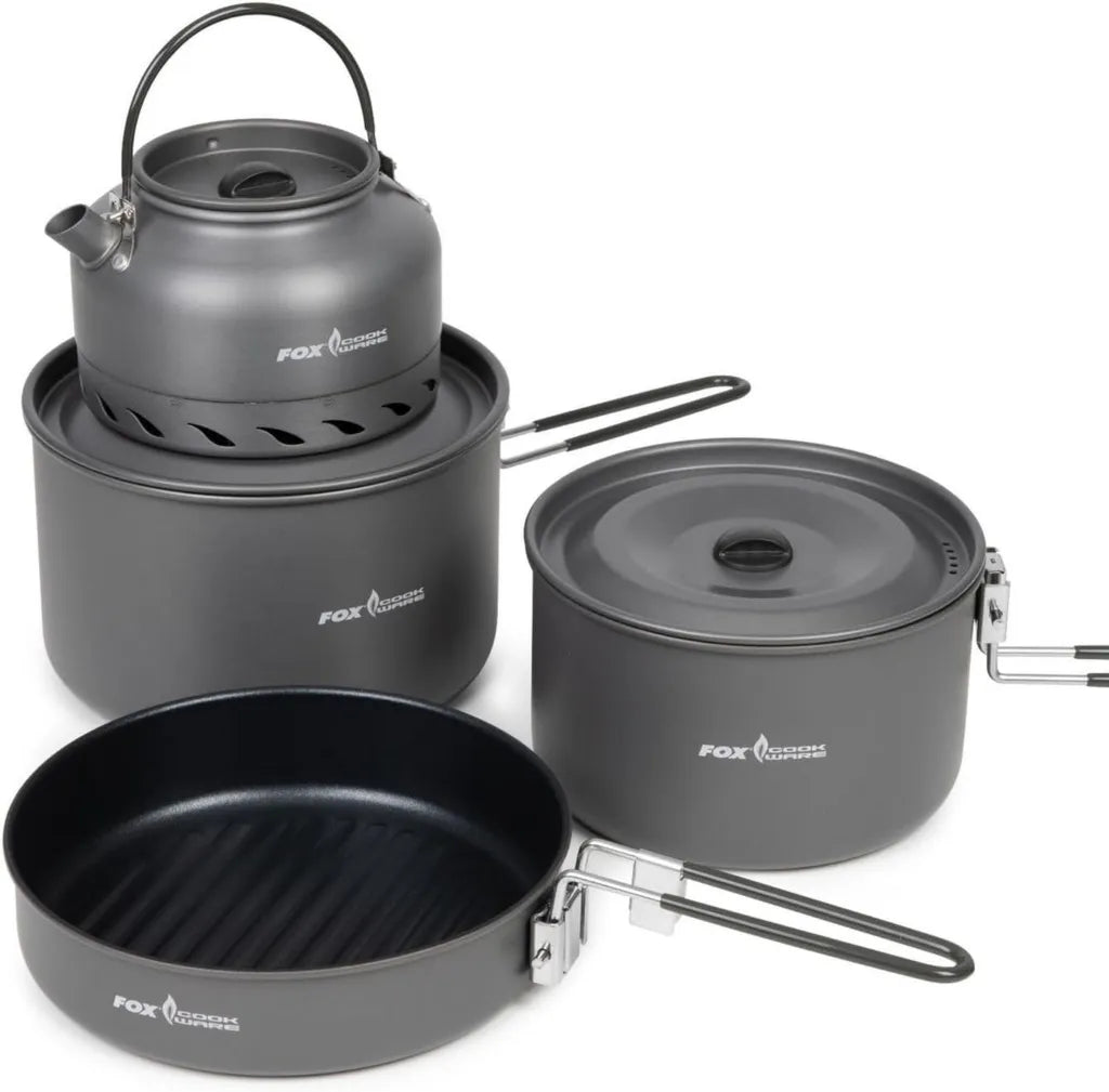 Ensemble de Cuisine Fox 4 Pièces pour la Pêche à la Carpe avec Revêtement Antiadhésif