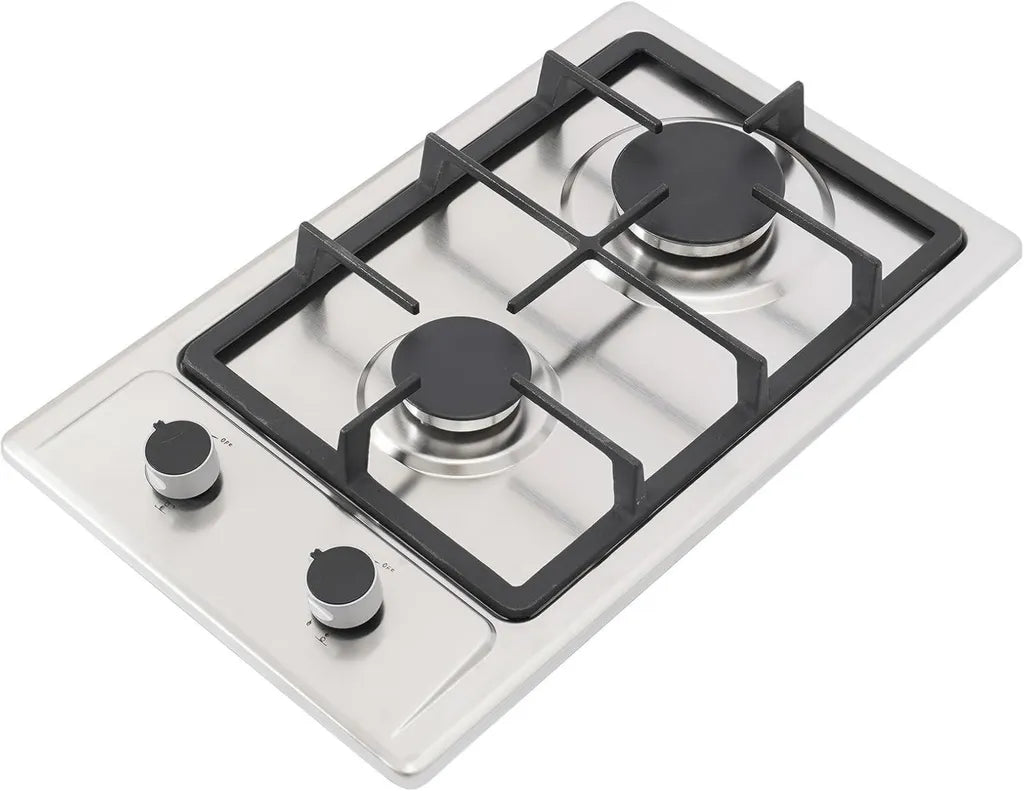Gril à gaz camping 2-en-1 en inox avec réducteur de pression - Plancha incluse 51x31x10 cm - Argent/Noir