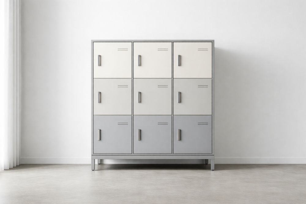 Metal Locker Cabinet with Nine Doors White/Gray