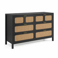 Commode en bois et rotin noir à 6 tiroirs