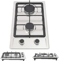 Réchaud à gaz inox 2 foyers portatif pour camping, 3 kW et 1,75 kW, encastrable, 51 x 31 x 10 cm, gaz naturel